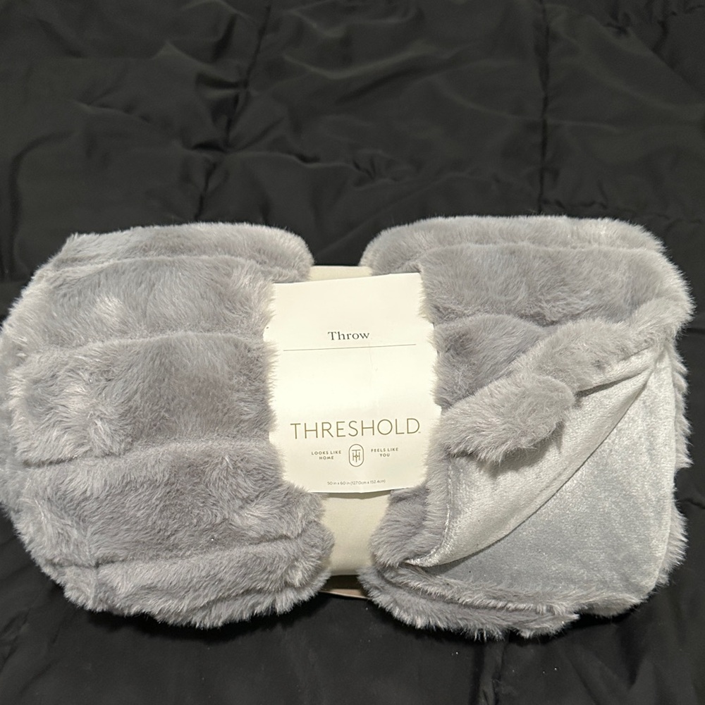 Threshold Soft Gray Faux Fur Blanket